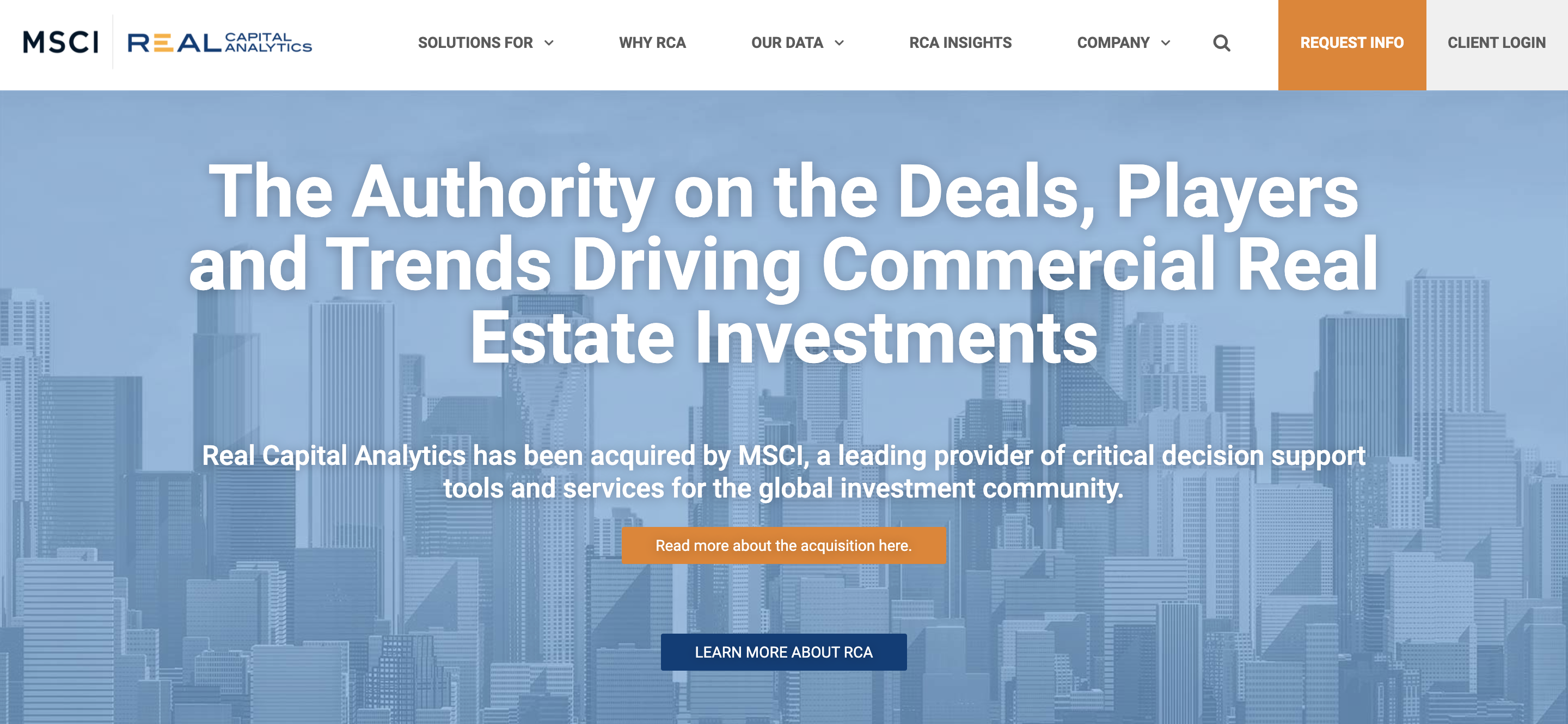 Screenshot image of home page of Real Capital Analytics